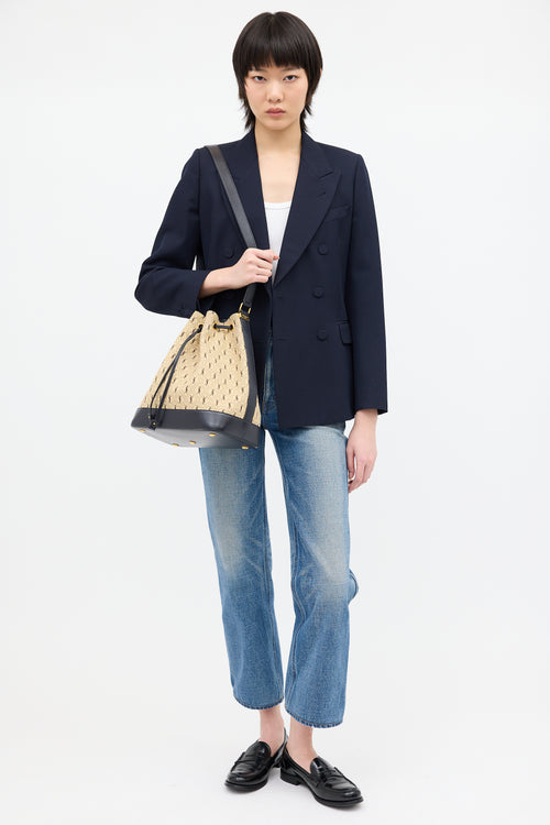 Saint Laurent 2019 Beige & Black Canvas Monogram Bucket Bag
