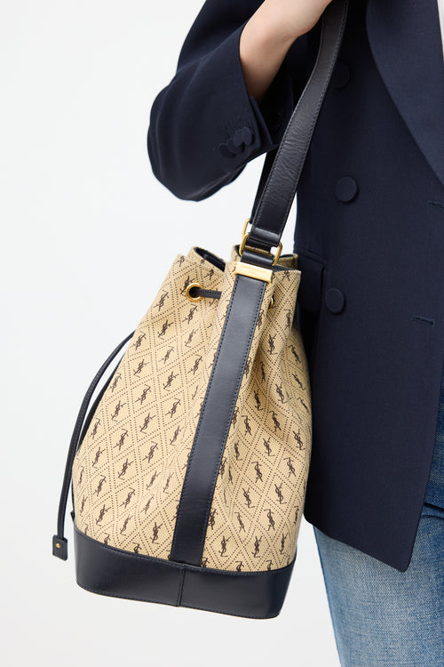 Saint Laurent 2019 Beige & Black Canvas Monogram Bucket Bag