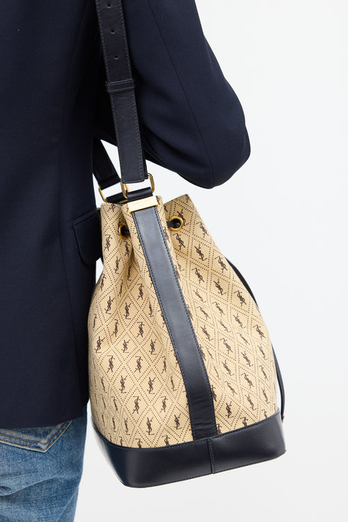 Saint Laurent 2019 Beige & Black Canvas Monogram Bucket Bag
