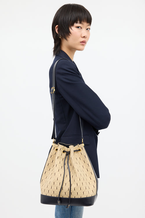 Saint Laurent 2019 Beige & Black Canvas Monogram Bucket Bag
