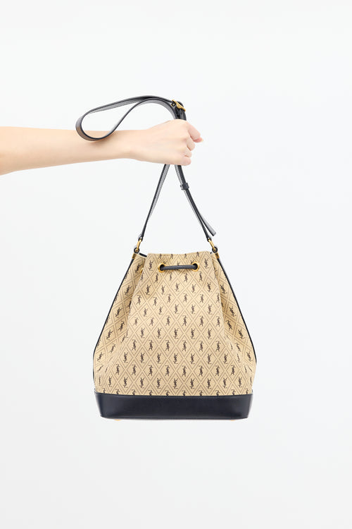 Saint Laurent 2019 Beige & Black Canvas Monogram Bucket Bag