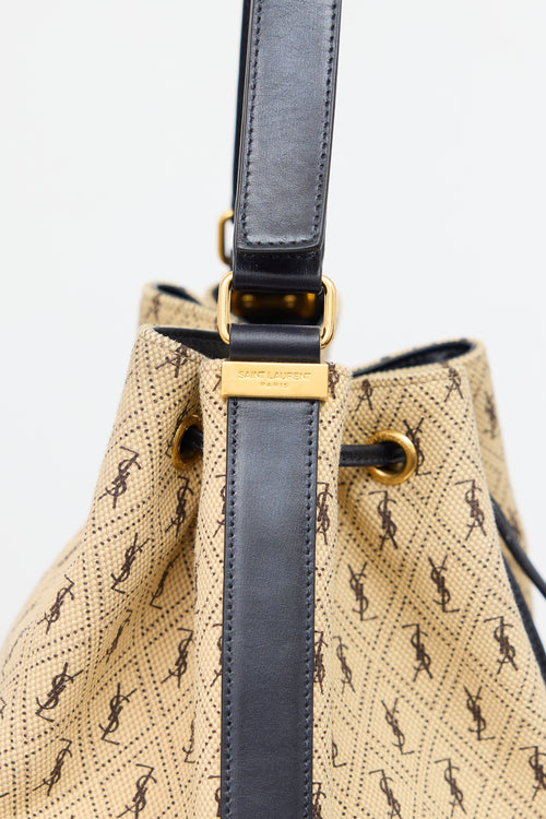 Saint Laurent 2019 Beige & Black Canvas Monogram Bucket Bag