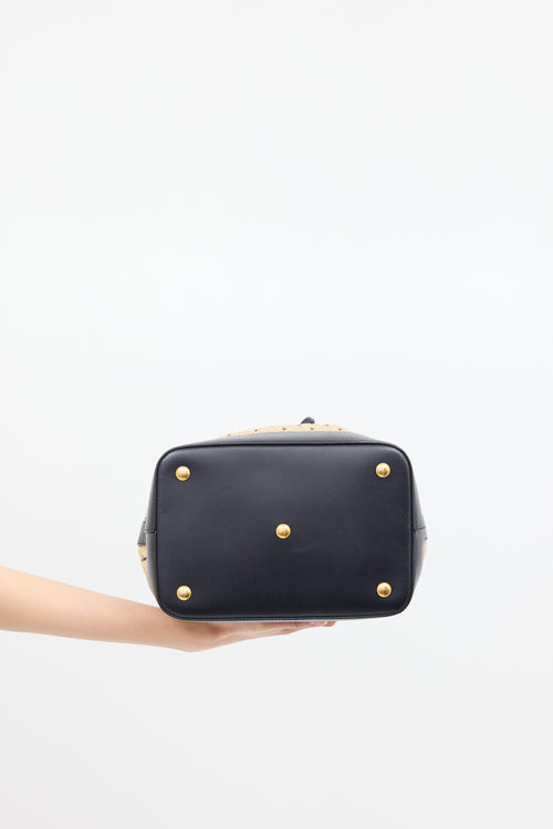 Saint Laurent 2019 Beige & Black Canvas Monogram Bucket Bag