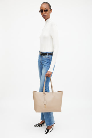 Saint Laurent 2019 Beige Leather Shopping Tote Bag