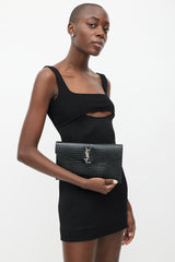 Saint Laurent 2019 Black & Silver Embossed Leather Uptown Clutch