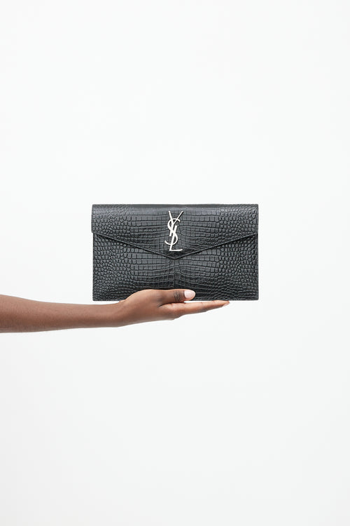 Saint Laurent 2019 Black & Silver Embossed Leather Uptown Clutch