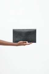 Saint Laurent 2019 Black & Silver Embossed Leather Uptown Clutch