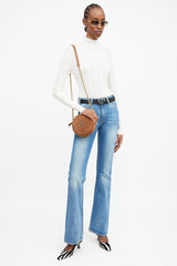 Saint Laurent 2020 Brown Suede Round Vinyle Cassandre Crossbody Bag