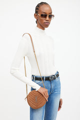 Saint Laurent 2020 Brown Suede Round Vinyle Cassandre Crossbody Bag