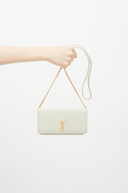 Saint Laurent 2021 Cream Embossed Leather Phone Crossbody Bag