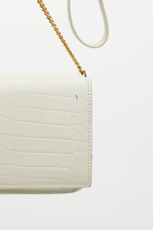 Saint Laurent 2027 Cream Embossed Leather Phone Crossbody Bag