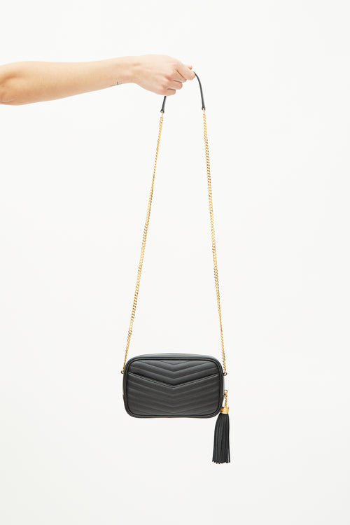 Saint Laurent 2023 Black Pebbled Leather Mini Lou Crossbody Bag