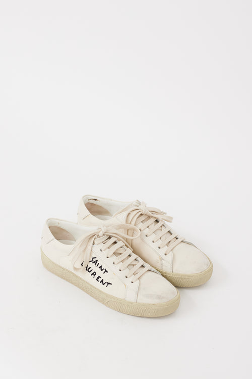 Saint Laurent Beige & Black Court Classic Distressed Sneaker