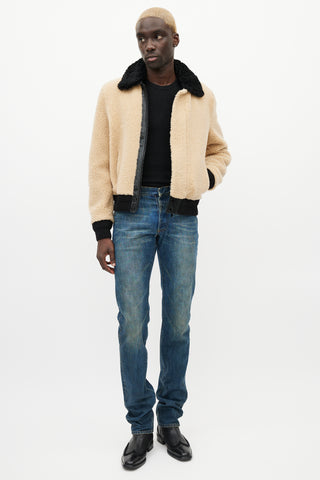 Saint Laurent Beige & Black Shearling Jacket