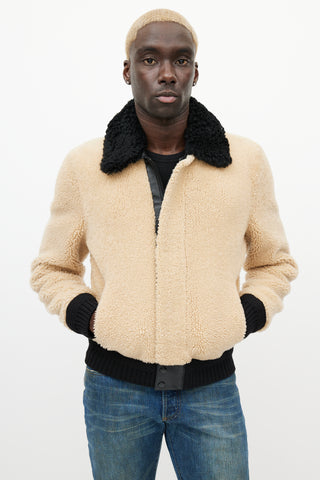 Saint Laurent Beige & Black Shearling Jacket