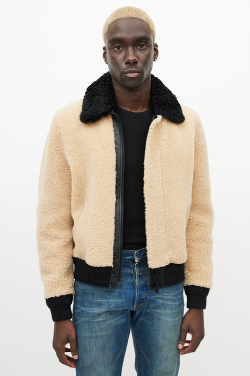 Saint Laurent Beige & Black Shearling Jacket