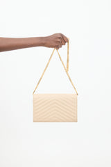 Saint Laurent Beige Leather Cassandre Envelope Chain Wallet Bag