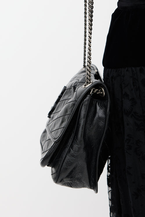 Saint Laurent Black Aged Leather Niki Flap Bag