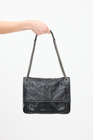 Saint Laurent Black Aged Leather Niki Flap Bag