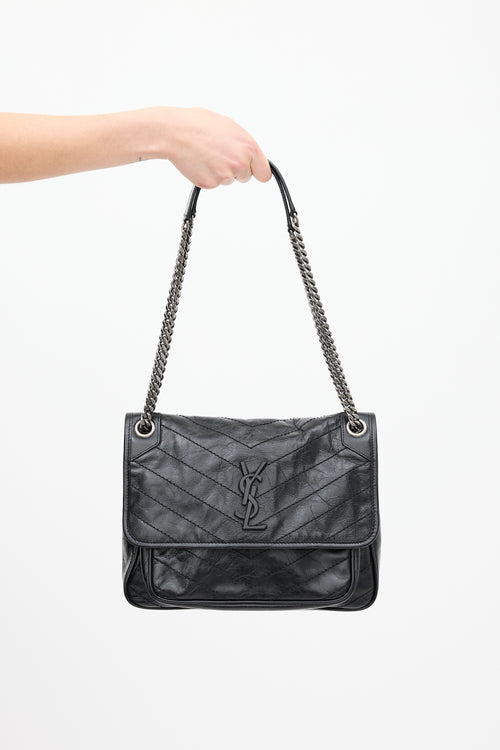 Saint Laurent Black Aged Leather Niki Flap Bag