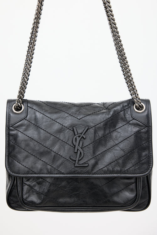 Saint Laurent Black Aged Leather Niki Flap Bag