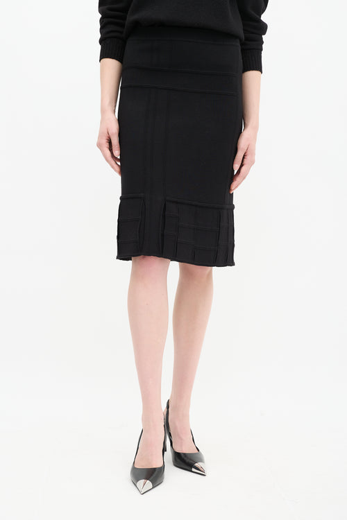 Saint Laurent Black Angora Checkered Cut Out Skirt