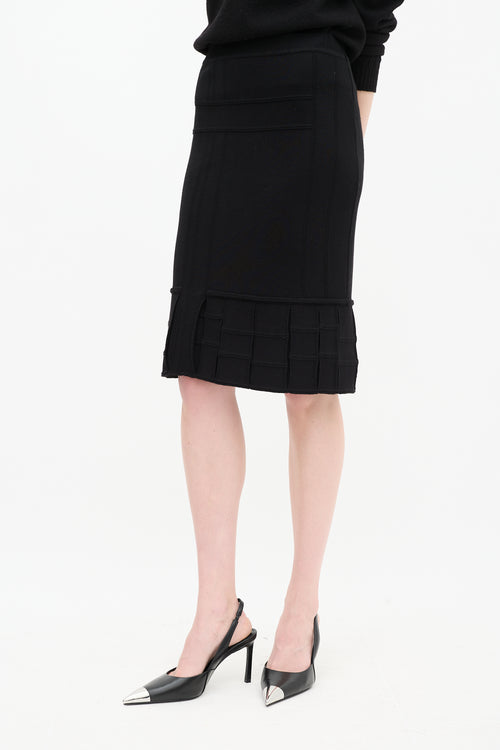 Saint Laurent Black Angora Checkered Cut Out Skirt