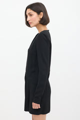 Saint Laurent Black Asymmetrical Pleated Midi Dress