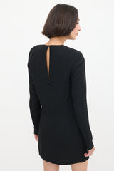 Saint Laurent Black Asymmetrical Pleated Midi Dress