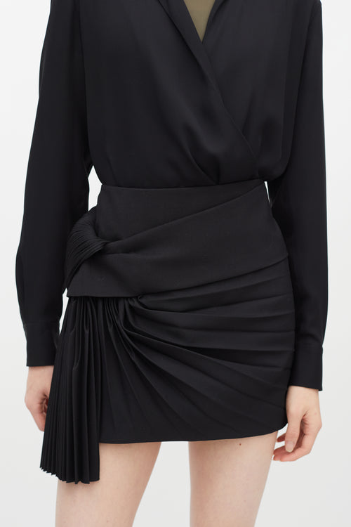 Saint Laurent Black Asymmetrical Pleated Mini Skirt