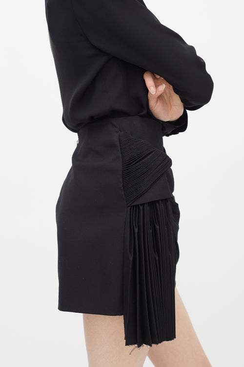 Saint Laurent Black Asymmetrical Pleated Mini Skirt