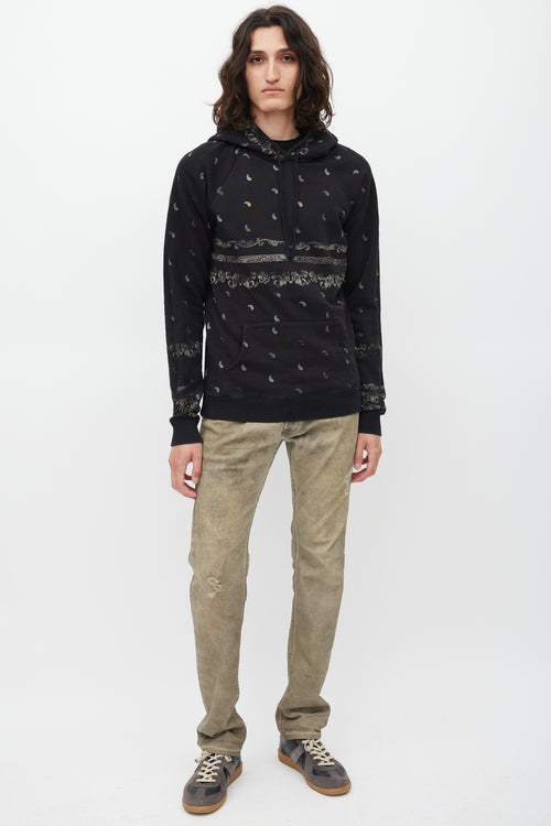 Saint Laurent Black & Beige Paisley Hoodie