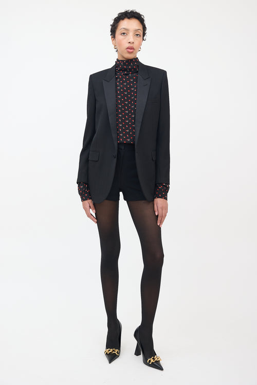 Saint Laurent Black Wool & Silk Peak Lapel Blazer