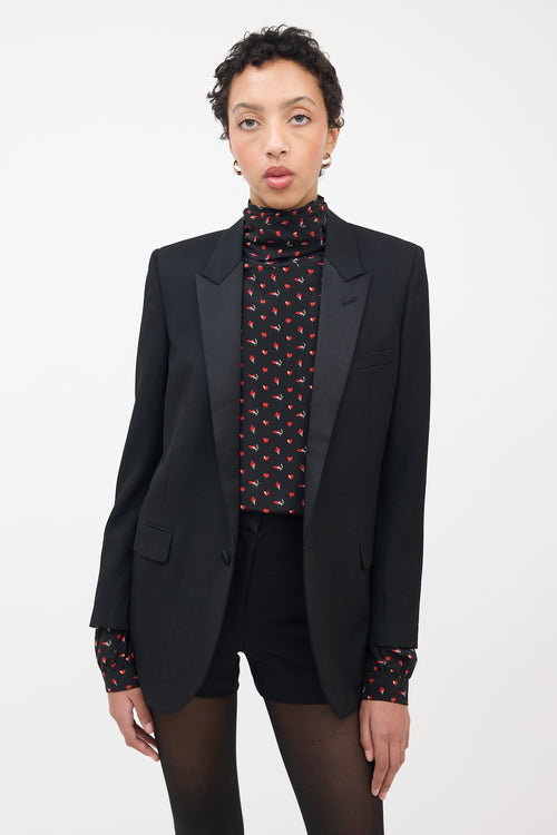 Saint Laurent Black Wool & Silk Peak Lapel Blazer