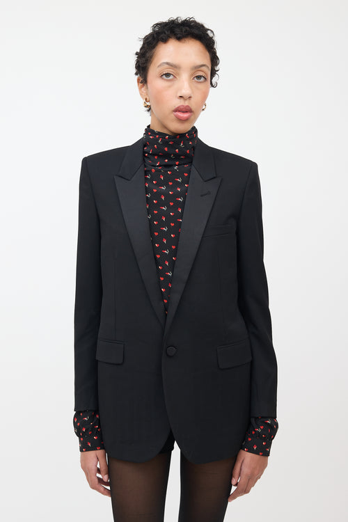 Saint Laurent Black Wool & Silk Peak Lapel Blazer