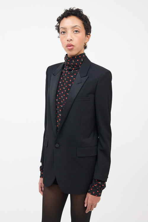 Saint Laurent Black Wool & Silk Peak Lapel Blazer