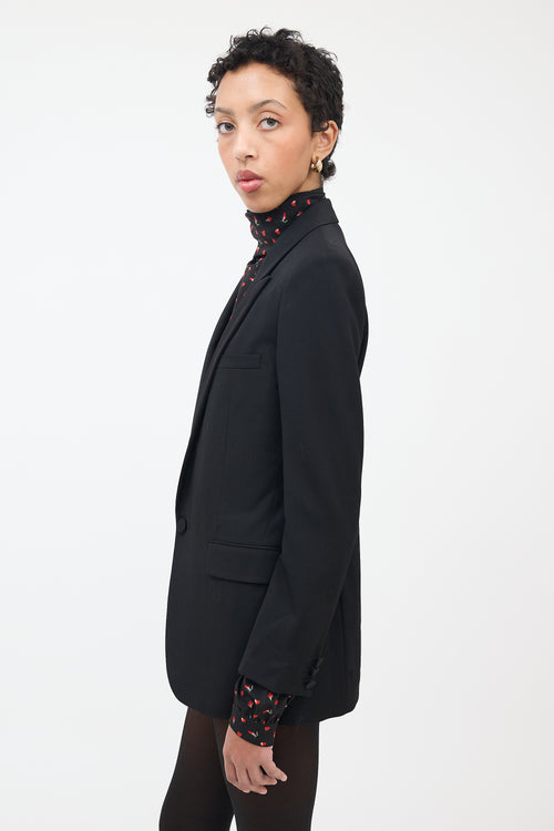 Saint Laurent Black Wool & Silk Peak Lapel Blazer