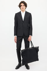 Saint Laurent Black Canvas & Leather Flat Shop Bag