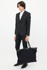 Saint Laurent Black Canvas & Leather Flat Shop Bag