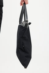 Saint Laurent Black Canvas & Leather Flat Shop Bag