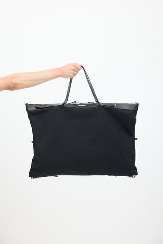 Saint Laurent Black Canvas & Leather Flat Shop Bag