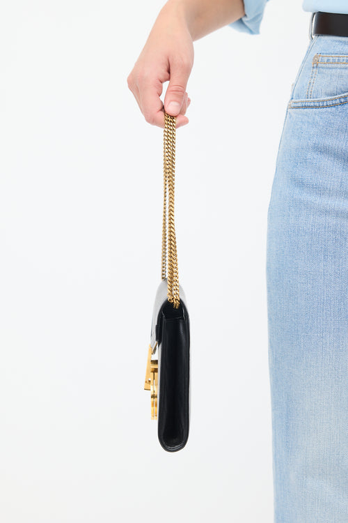 Saint Laurent Black Grained Leather Cassandra Wallet On Chain