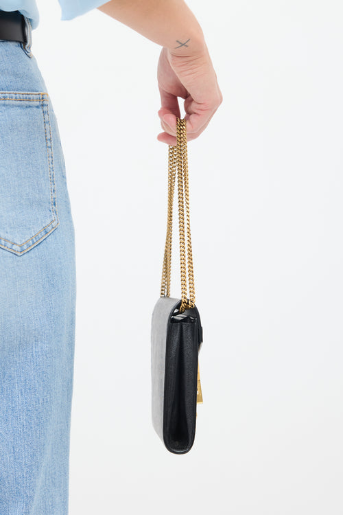 Saint Laurent Black Grained Leather Cassandra Wallet On Chain