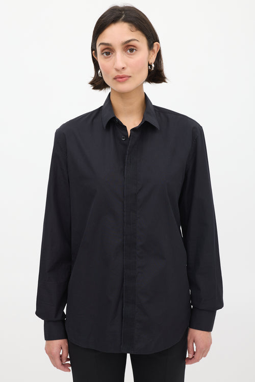 Saint Laurent Black Cotton Pleated Placket Shirt