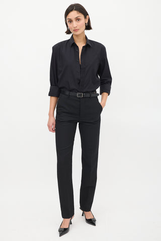 Saint Laurent Black Cotton Pleated Placket Shirt