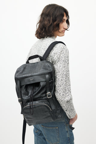 Saint Laurent Black Leather Embossed Backpack