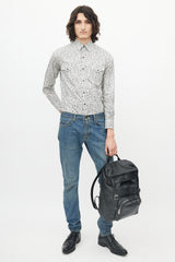 Saint Laurent Black Leather Embossed Backpack