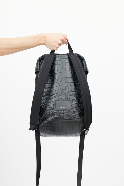 Saint Laurent Black Leather Embossed Backpack