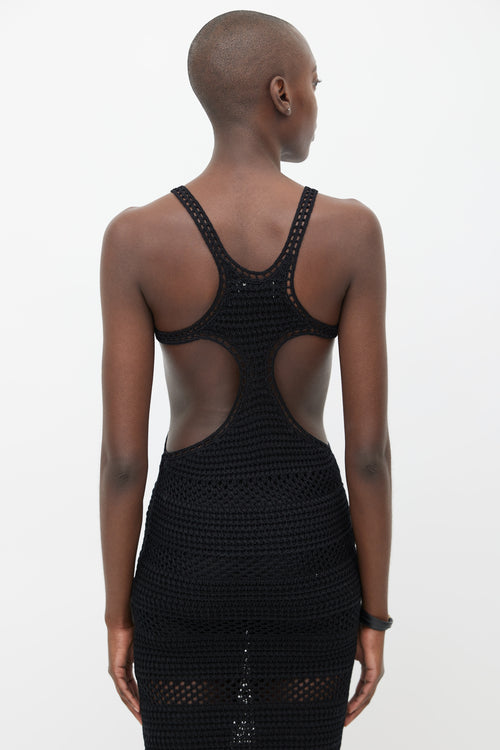 Saint Laurent Black Crochet Cut Out Dress