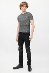 Saint Laurent Black Denim & Leather Slim Biker Pant